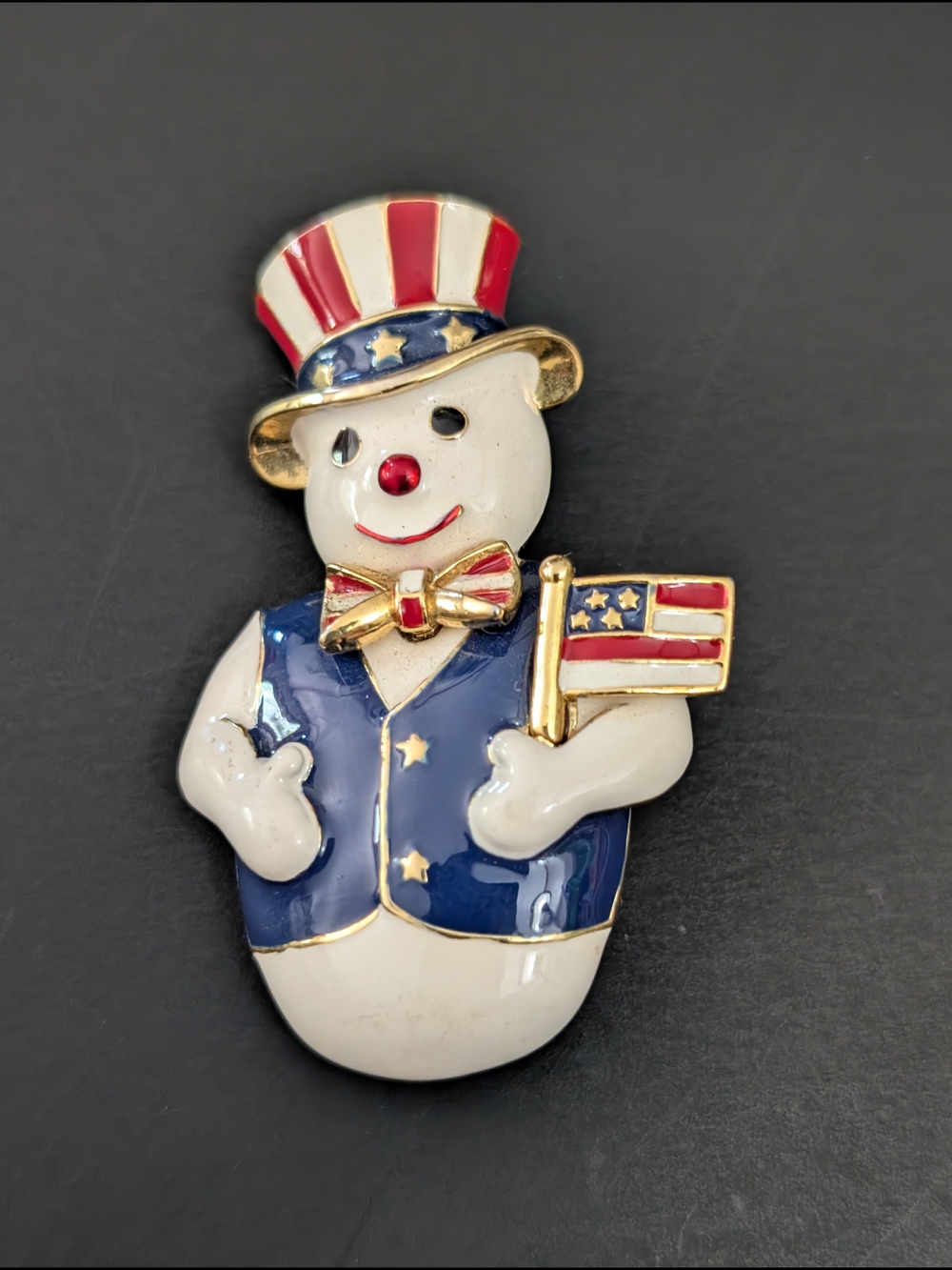 Vintage Patriotic Uncle Sam Snowman Brooch Pin 5 - 2026